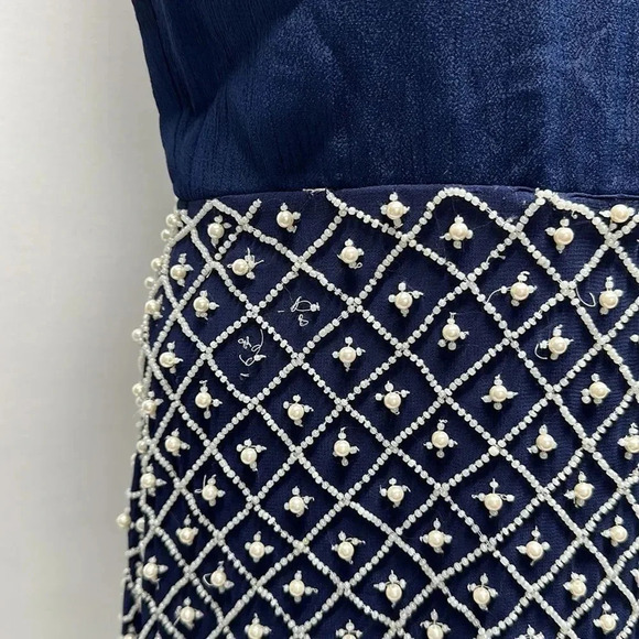 NBD Best Mistake Dress Beaded Pearls Mini Sleeveless Satin Navy Blue Size Small - Picture 8 of 16